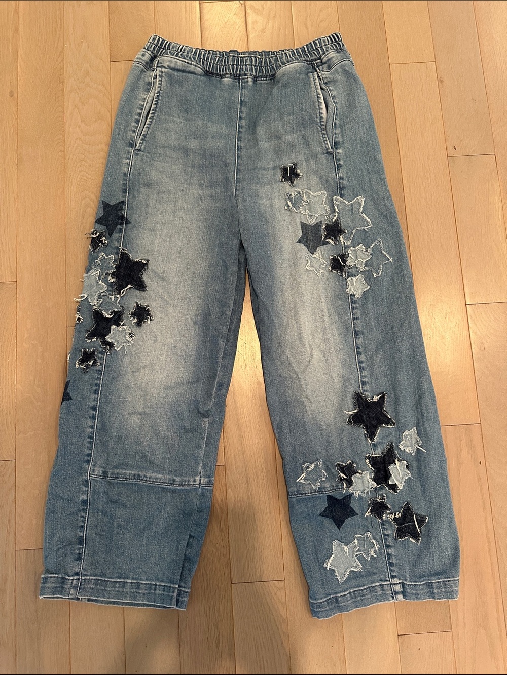 Pilcro Blue Wide-Leg Jeans with Star Appliqués